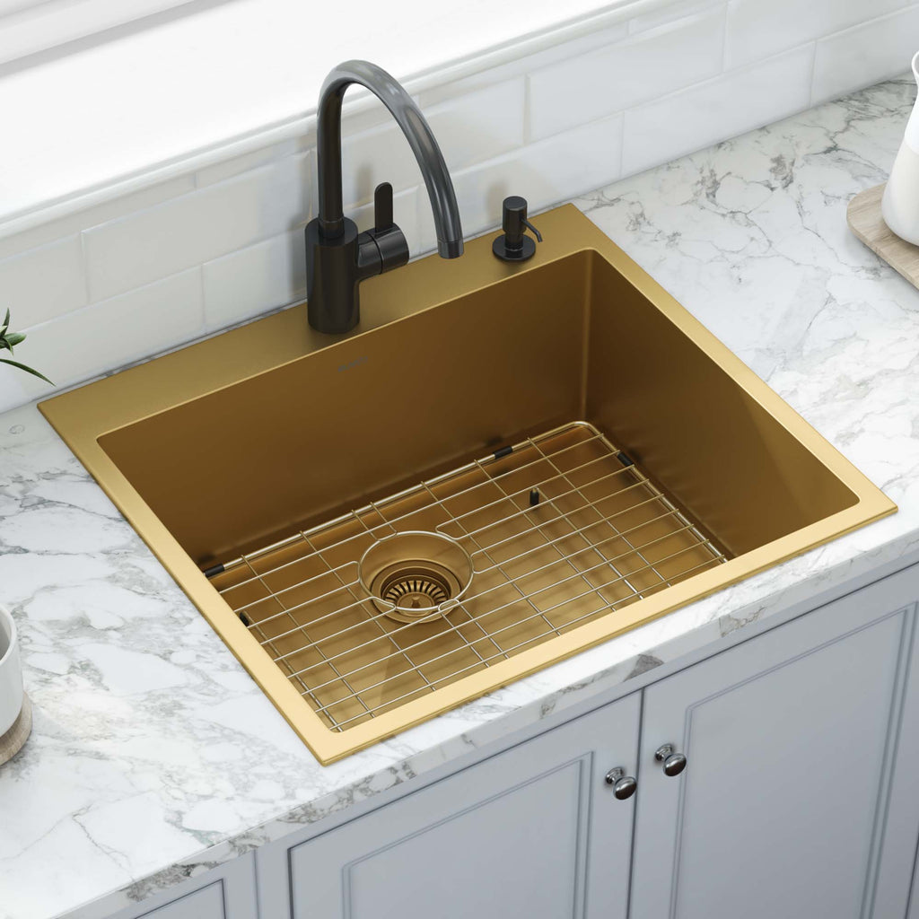 Topmount 25x22 Single Basin Sink Gold