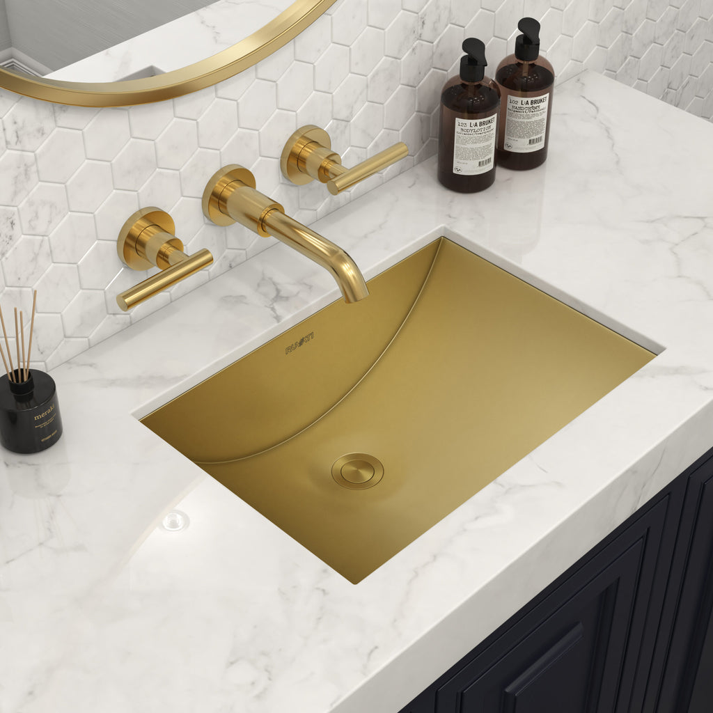 18 x 12" Brushed Gold Polished Brass Rectangular Bathroom Sink Undermount
