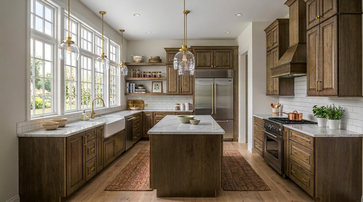 Knightsbridge Brown Raised Panel Cabinets