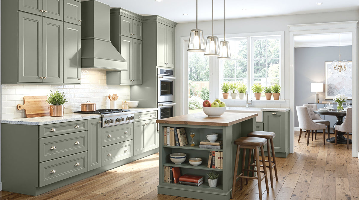Sea Pines Green Bevel Shaker Cabinets