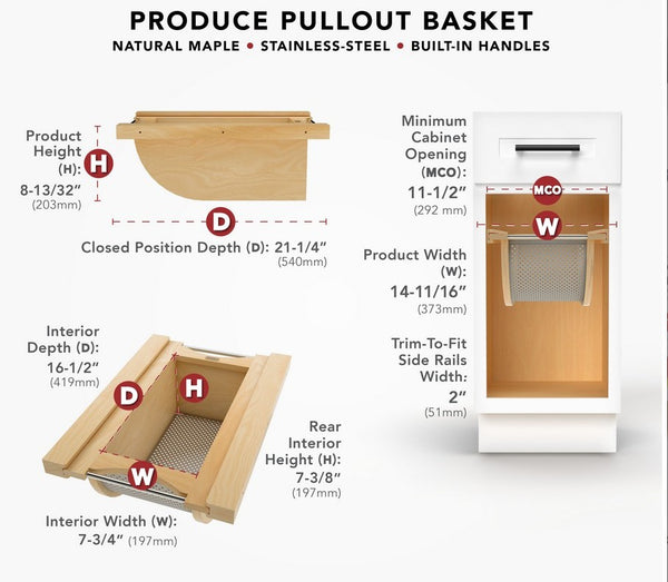 Produce Pullout Basket Maple for 15"BC