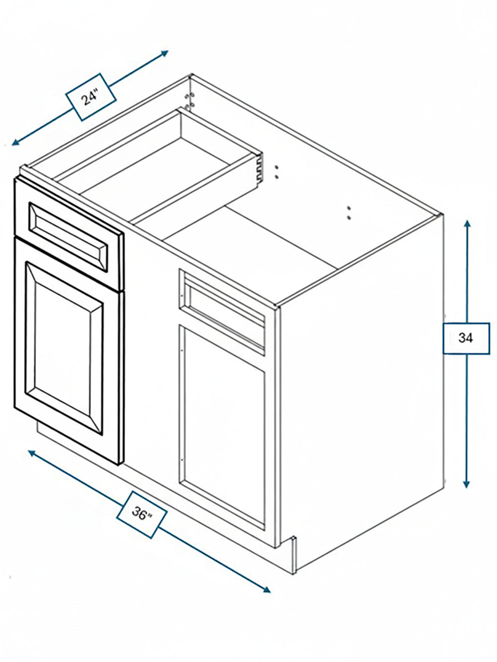 Harbour Town White Bevel Shaker 36 in. Blind Base Cabinet, 42 in. Minimum Pull