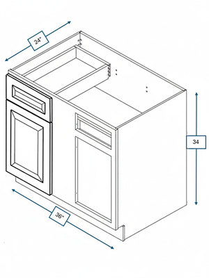 Broad Creek Blue Bevel Shaker 36 in. Blind Base Cabinet, 42 in. Minimum Pull
