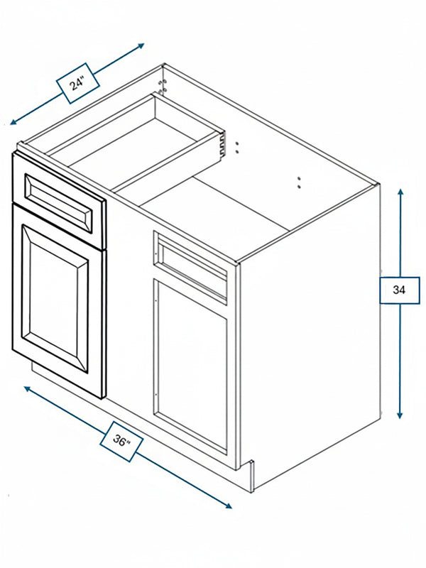 Broad Creek Blue Bevel Shaker 36 in. Blind Base Cabinet, 42 in. Minimum Pull