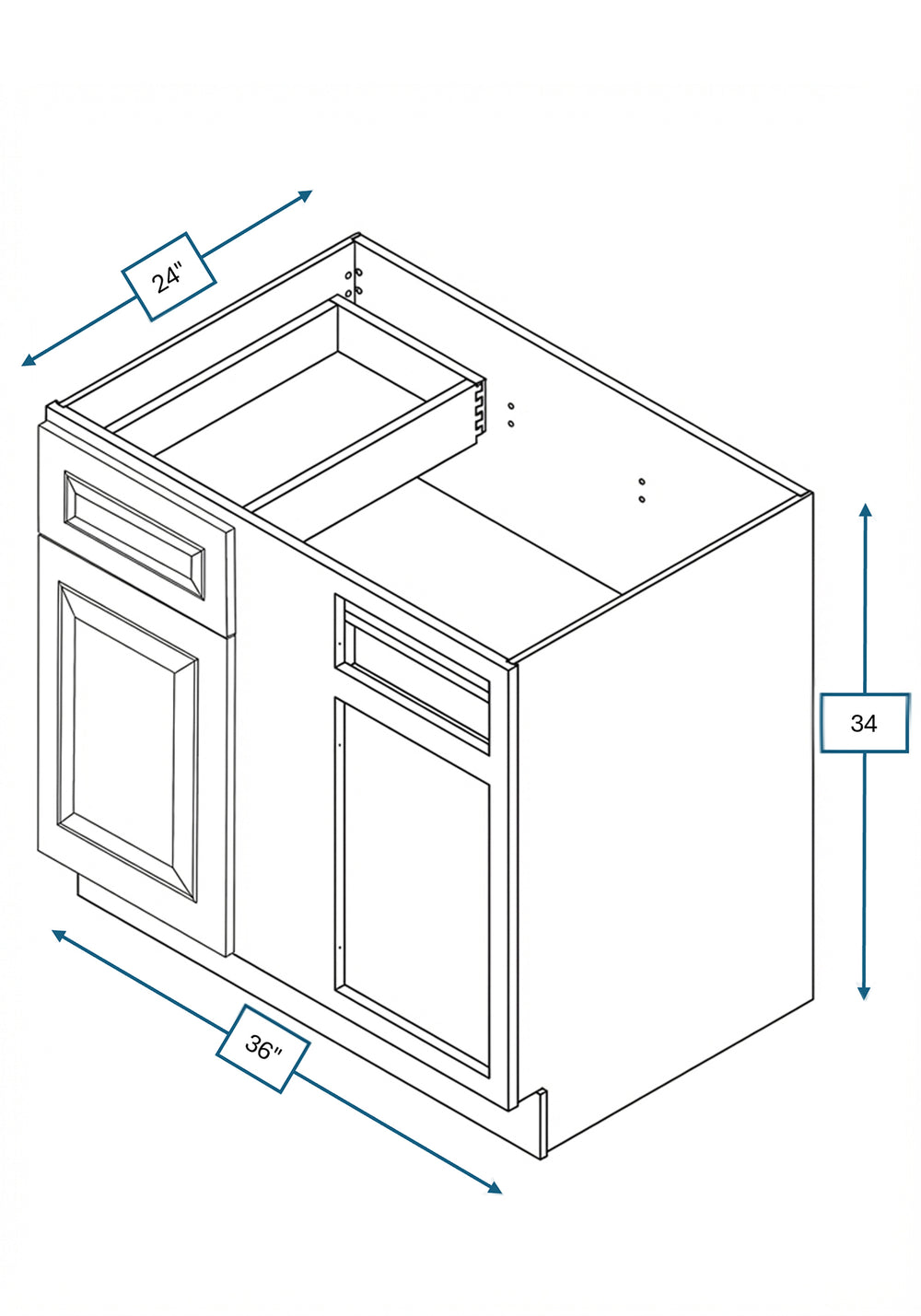 Cotswold Linen Raised Panel 36 in. Blind Base Cabinet, 42 in. Minimum Pull