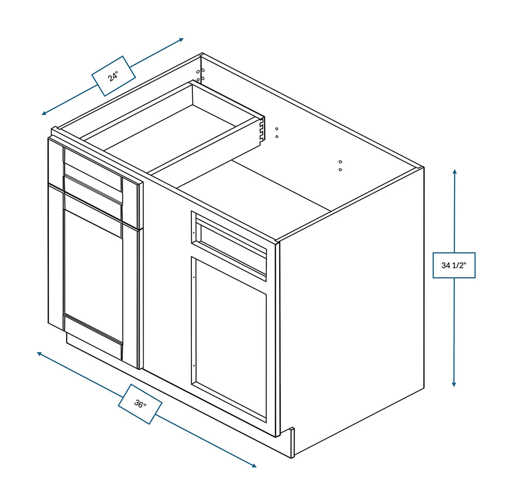 Malibu White 42 in. Wide x 24 in. Deep x 34.5 in. Tall - Blind Base Shaker Cabinet w/ Minimum Pull