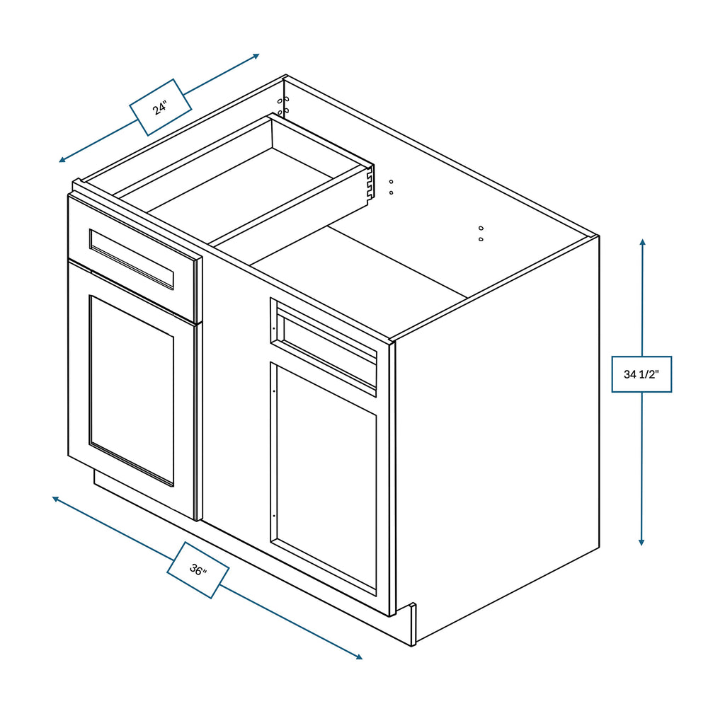 Nantucket Bluff Shaker 36 in. Blind Base Cabinet, 42 in. Minimum Pull