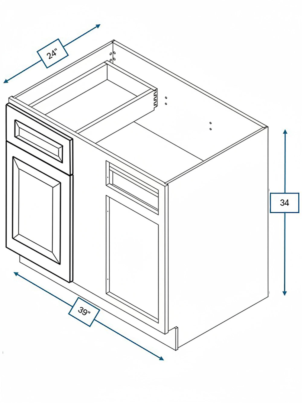 Wexford White Oak Bevel Shaker 42 in. Blind Base Cabinet, 45 in. Minimum Pull