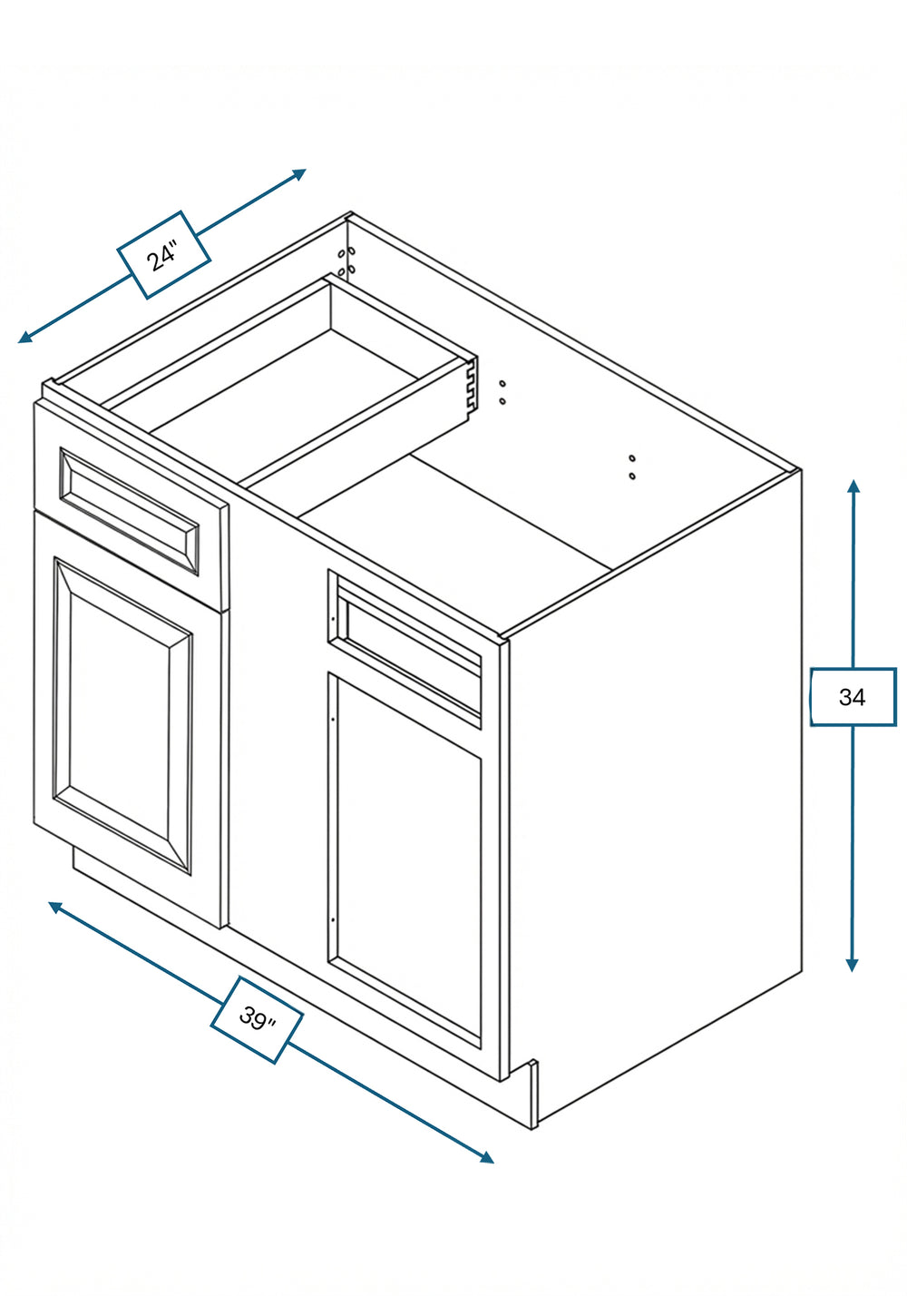 Cotswold Linen Raised Panel 42 in. Blind Base Cabinet, 45 in. Minimum Pull