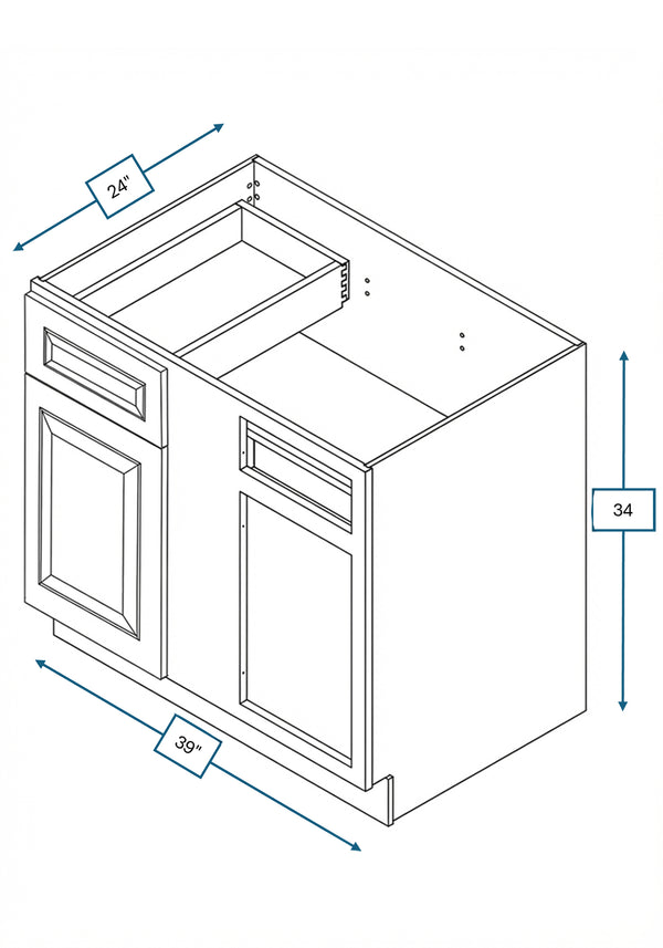 Montpelier Sage Raised Panel 42 in. Blind Base Cabinet, 45 in. Minimum Pull