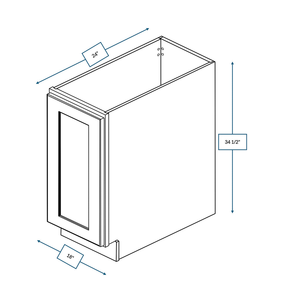 Builder's Pride White 18 in. Wide x 24 in. Deep x 34.5 in. Tall - Full Height Door Base Shaker Cabinet