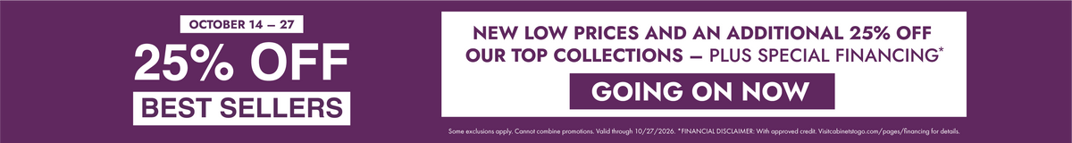 Image of promo banner for 25% Off Best Selling Cabinet Collections