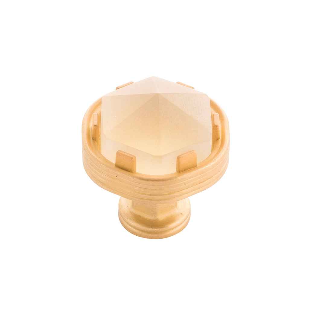 Chrysalis Knob 1-3/16 Inch Diameter Brushed Golden Brass with Frosted Glass Finish