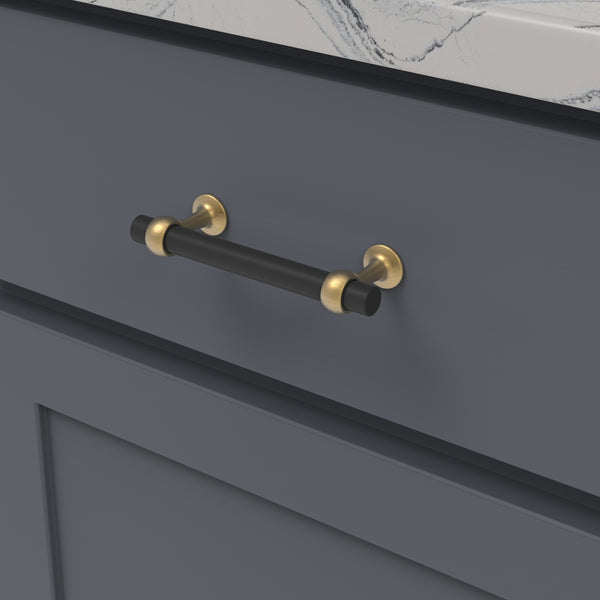 Ostia Pull 3-3/4 Inch (96mm) Center to Center Matte Black and Brushed Golden Brass