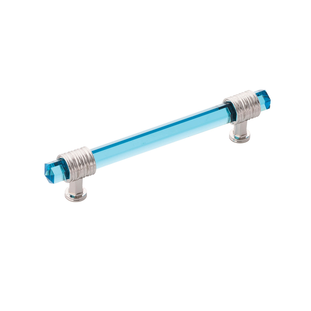 Chrysalis Pull 5-1/16 Inch (128mm) Center to Center Polished Nickel with Cerulean Glass Finish