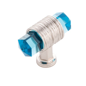 Chrysalis T-Knob 1-7/8 Inch x 3/4 Inch Polished Nickel with Cerulean Glass