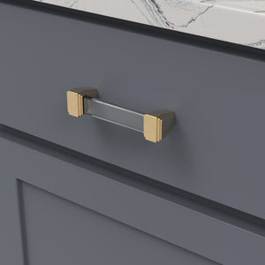 Belleclaire Pull 3-3/4 Inch (96mm) Center to Center Crysacrylic with Brushed Golden Brass