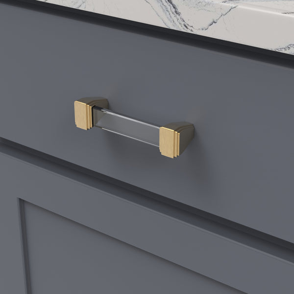 Belleclaire Pull 3-3/4 Inch (96mm) Center to Center Crysacrylic with Brushed Golden Brass