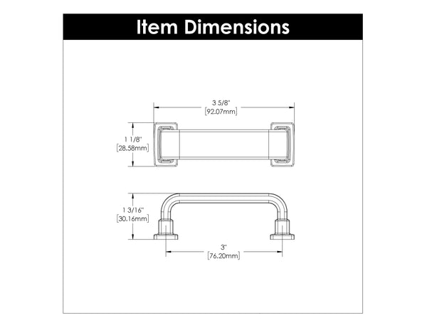 Brighton Pull 3 Inch Center to Center Brushed Golden Brass
