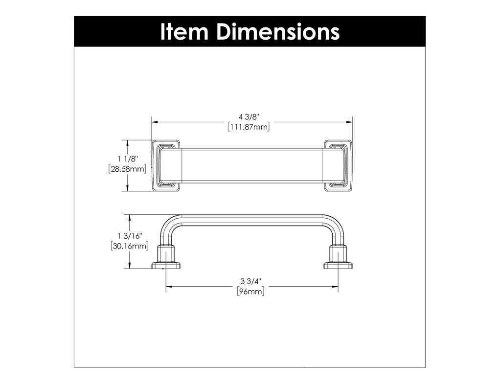 Brighton Pull 3-3/4 Inch (96mm) Center to Center Matte Black Finish