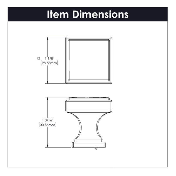 Brownstone Knob 1-1/8 Inch Square Chrome