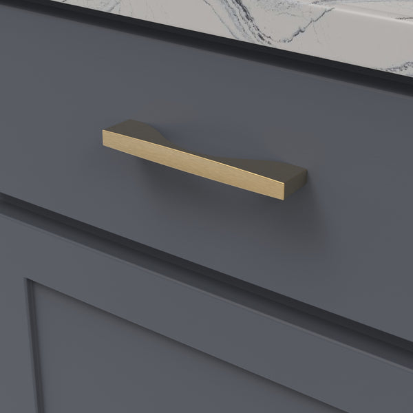 Channel Pull 5-1/16 Inch (128mm) Center to Center Brushed Golden Brass