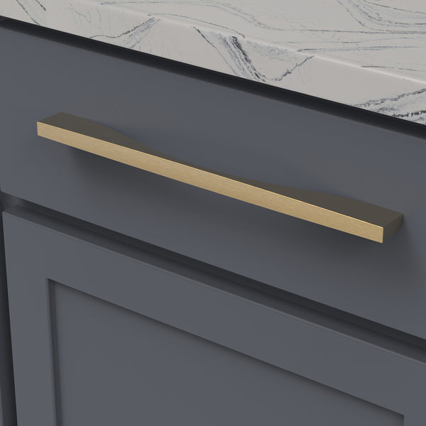 Channel Pull 12 Inch Center to Center Brushed Golden Brass