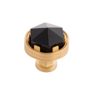 Chrysalis Knob 1-3/16 Inch Diameter Brushed Golden Brass with Opaque Black Glass