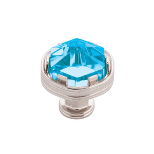 Chrysalis Knob 1-3/16 Inch Diameter Polished Nickel with Cerulean Glass