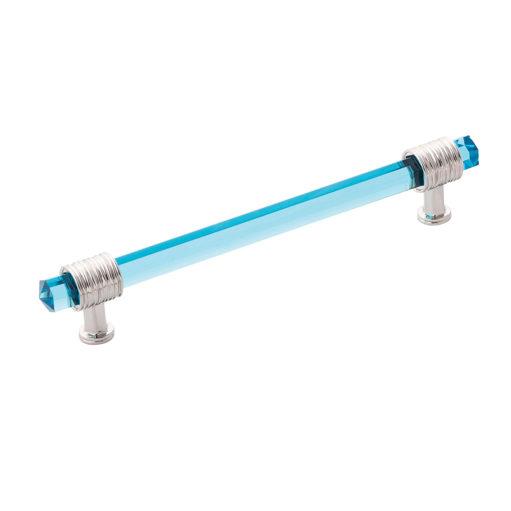 Chrysalis Pull 6-5/16 Inch (160mm) Center to Center Polished Nickel with Cerulean Glass Finish