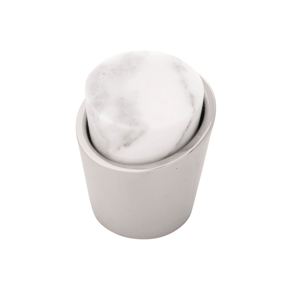 Firenze Knob 1-1/4 Inch Diameter White Marble with Polished Nickel