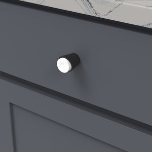Firenze Knob 1-1/4 Inch Diameter White Marble with Matte Black