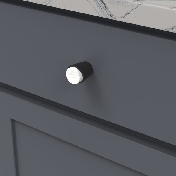 Firenze Knob 1-1/4 Inch Diameter White Marble with Matte Black