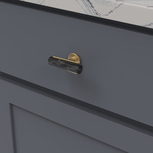 Firenze T-Knob 2-1/2 Inch x 1 Inch Black Marble with Brushed Golden Brass