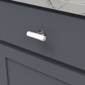 Firenze T-Knob 2-1/2 Inch x 1 Inch White Marble with Polished Nickel