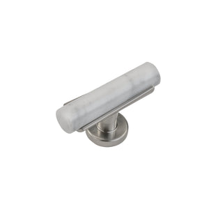 Firenze T-Knob 2-1/2 Inch x 1 Inch White Marble with Satin Nickel