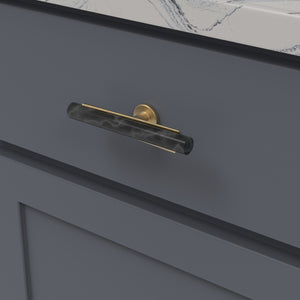 Firenze T-Knob 5 Inch x 1 Inch Black Marble with Brushed Golden Brass