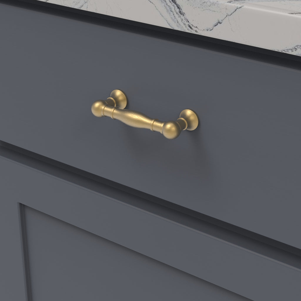 Fuller Pull 3 Inch Center to Center Brushed Golden Brass Finish