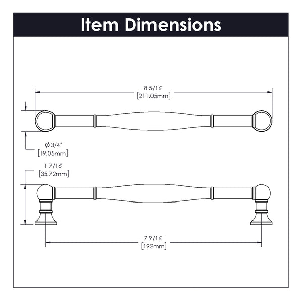 Fuller Pull 7-9/16 Inch (192mm) Center to Center Chrome