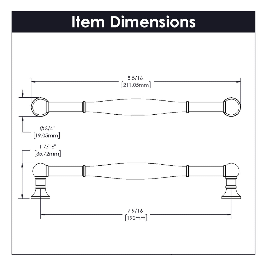 Fuller Pull 7-9/16 Inch (192mm) Center to Center Stainless Steel Finish