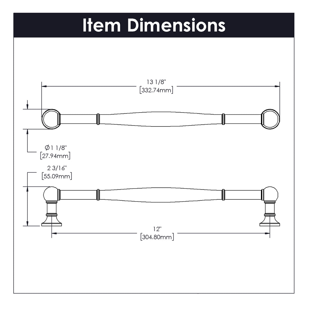 Fuller Appliance Pull 12 Inch Center to Center Chrome Finish