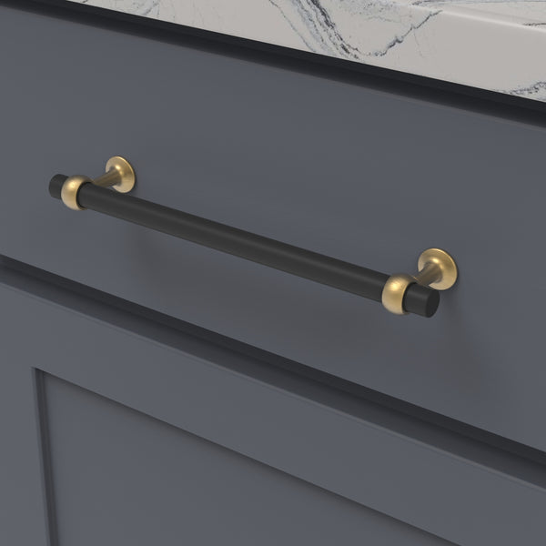 Ostia Pull 7-9/16 Inch (192mm) Center to Center Matte Black and Brushed Golden Brass