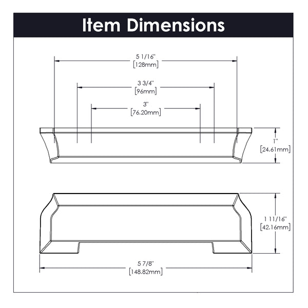 Studio II Cup Pull 3 Inch, 3-3/4 Inch (96mm) & 5-1/16 Inch (128mm) Center to Center Chrome