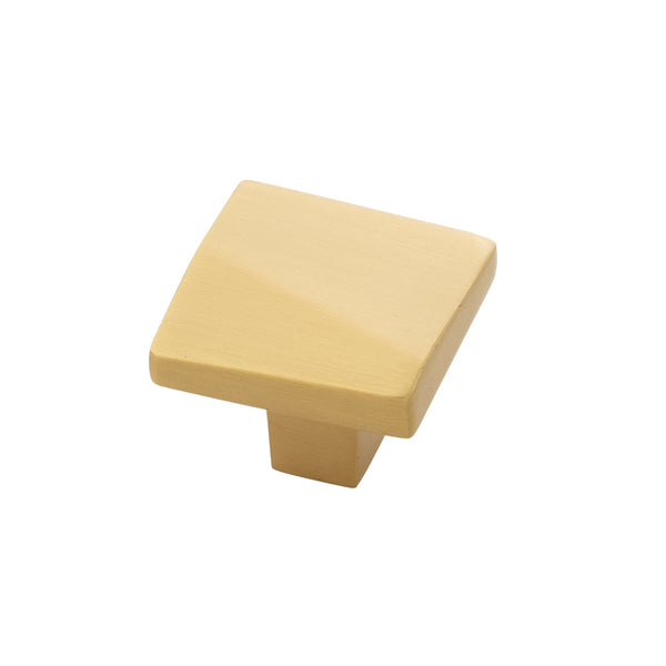 Veer Knob 1-3/8 Inch Square Brushed Golden Brass