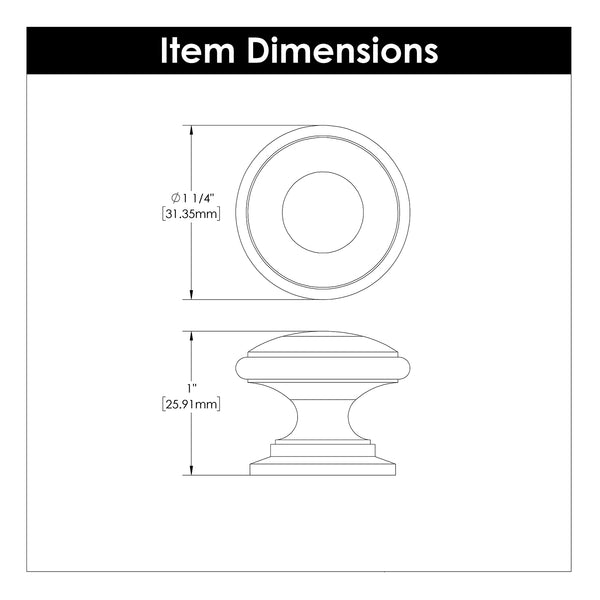 Williamsburg Knob 1-1/4 Inch Diameter Black Nickel Vibed