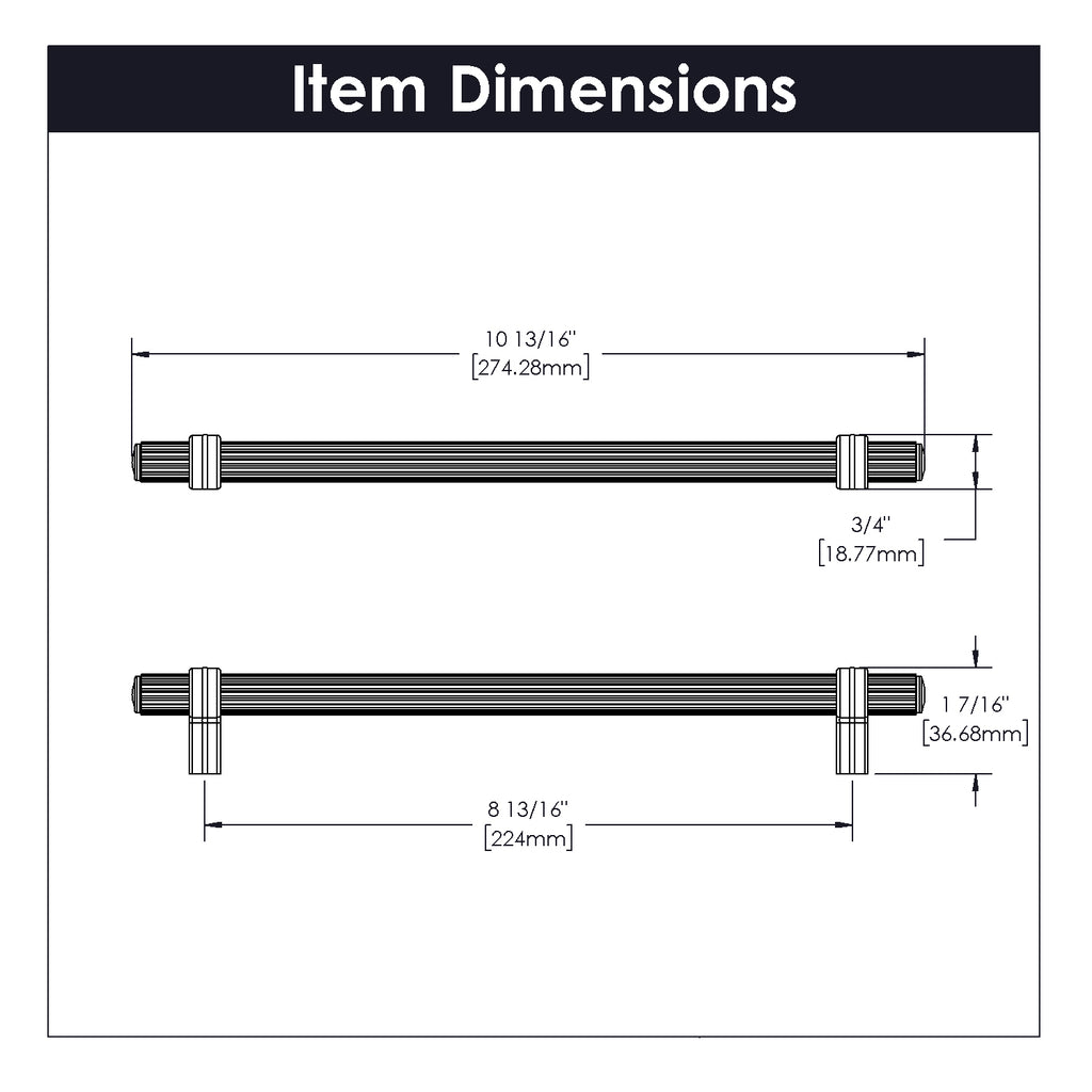 Sinclaire Pull 8-13/16 Inch (224mm) Center to Center Matte Black & Brushed Golden Brass Finish