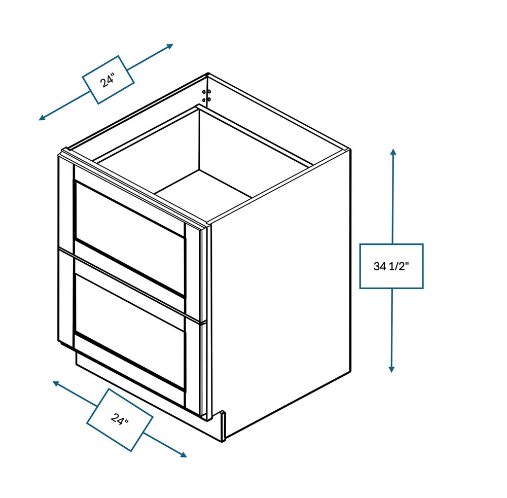 Malibu White 24 in. Wide x 24 in. Deep x 34.5 in. Tall - 2-Drawer Base Shaker Cabinet