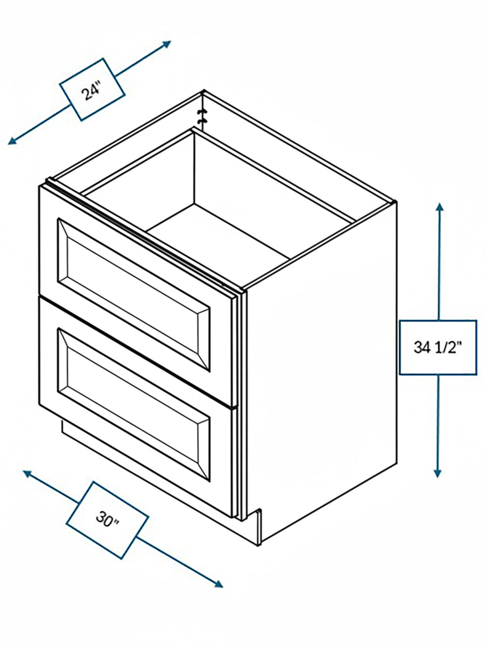 Wexford White Oak Bevel Shaker 30 in. 2-Drawer Base Cabinet