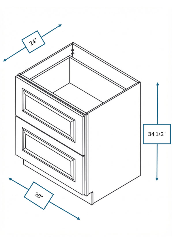 Chalet White Raised Panel 30 in. 2-Drawer Base Cabinet