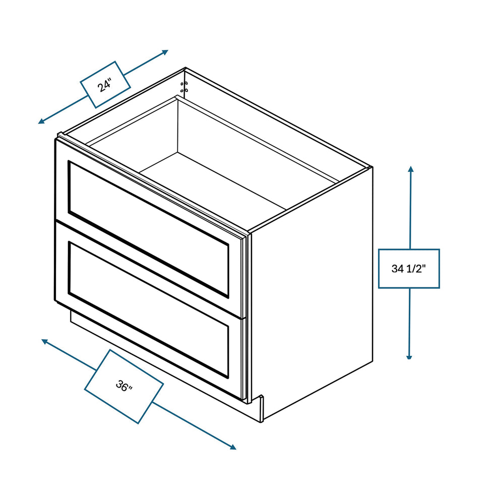 Platinum Grey 36 in. Wide x 24 in. Deep x 34.5 in. Tall - 2-Drawer Base Shaker Cabinet